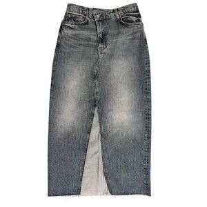REFORMATION Women's Jean Nila High Waisted Front Slit Long Denim Skirt Size 24.